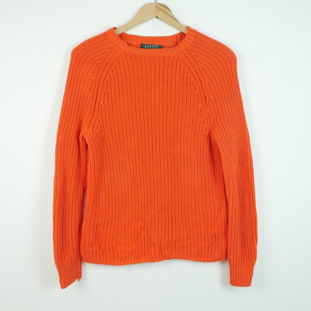 Lauren Ralph Lauren Medium Chunky Knit Pullover Sweater Orange Fisherman Preppy